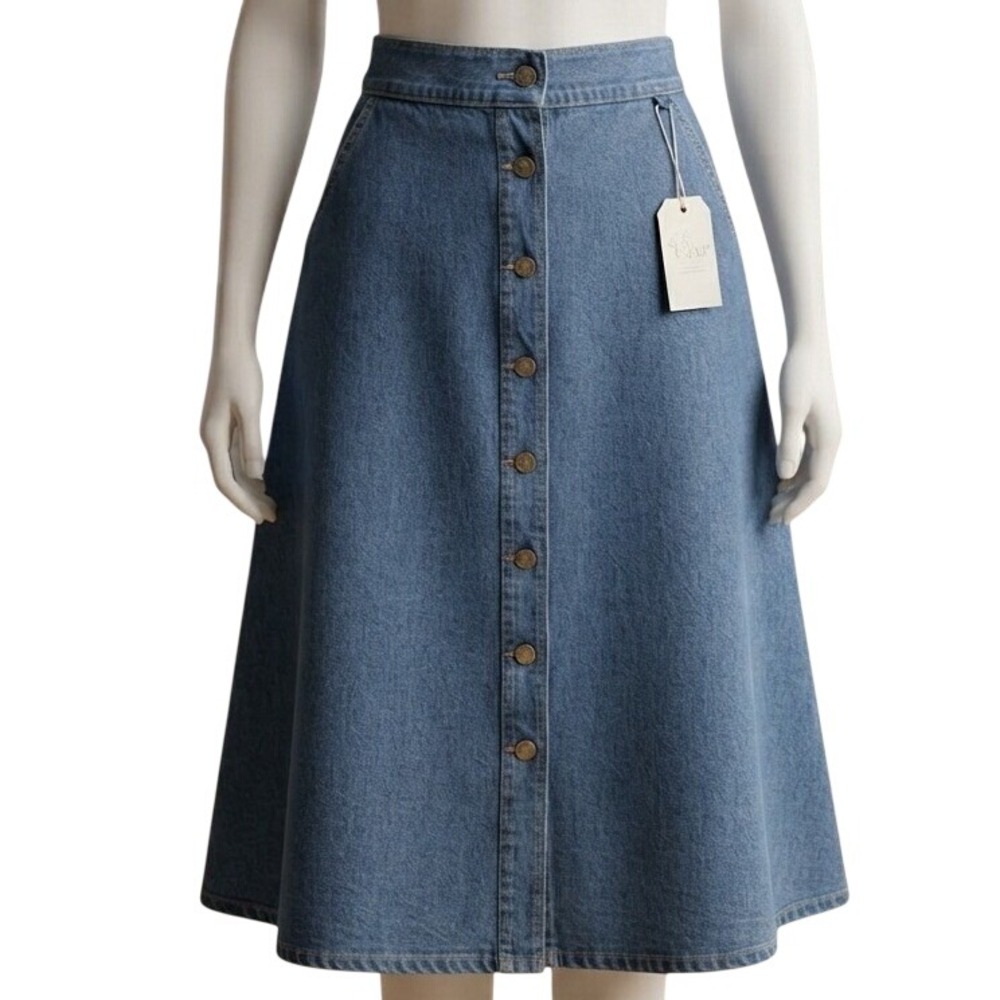 Time and Tru Womens XXXL 22 Medium Wash Denim Midi Button Front A-Line Skirt NWT